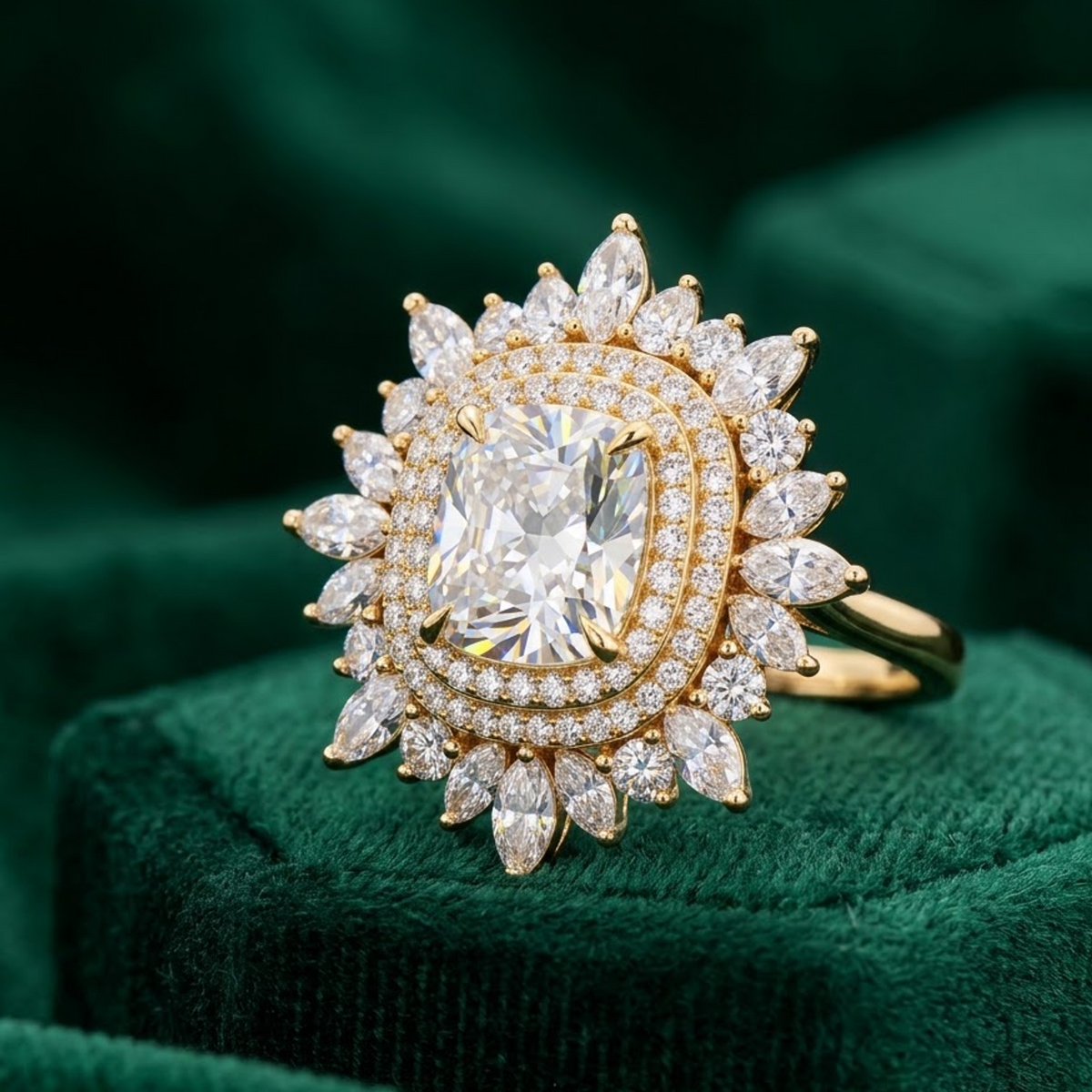 lab grown diamond floral halo engagement ring