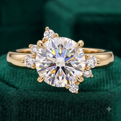 1.00ct Round Cut Lab Grown Diamond  Floral Cluster Engagement Ring