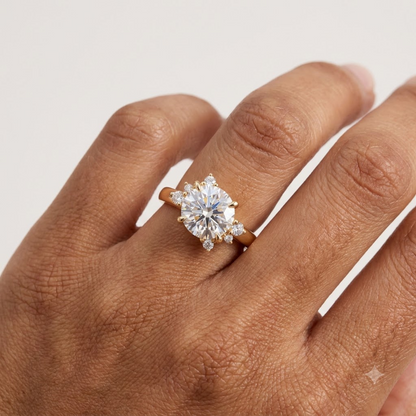 1.00ct Round Cut Lab Grown Diamond  Floral Cluster Engagement Ring