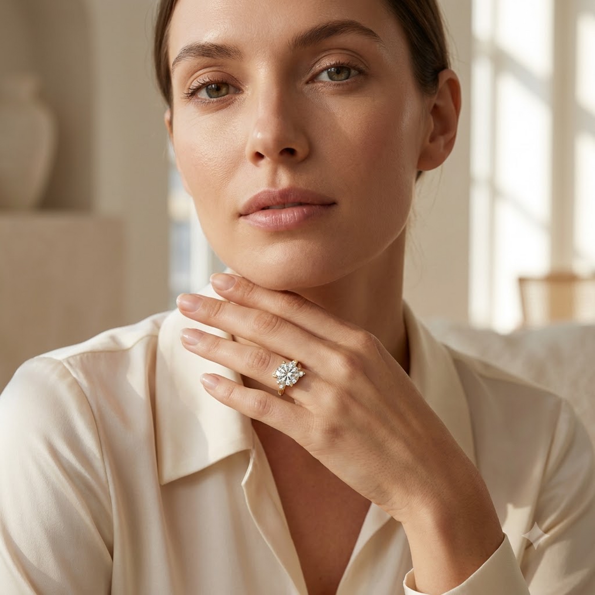 1.00ct Round Cut Lab Grown Diamond  Floral Cluster Engagement Ring