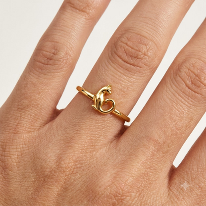 14K Gold Cat Ring, Cat Lover Gift, Cute Animal Ring