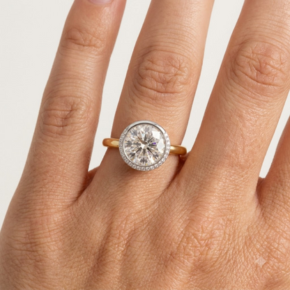 1.00 Ct Round Cut Lab Grown Diamond Bezel Set Engagement Ring | 1.10 Ct Total | 14K Gold
