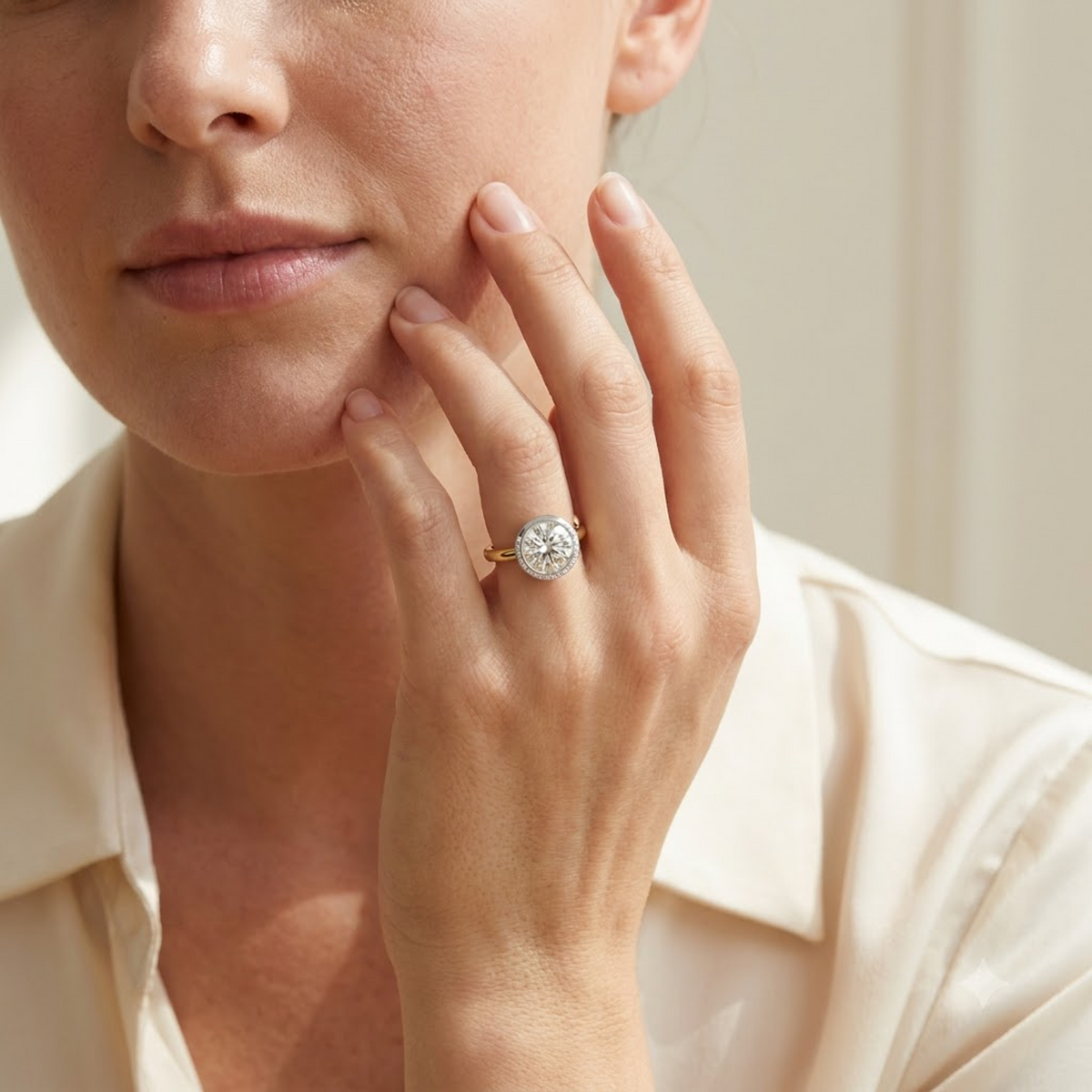 1.00 Ct Round Cut Lab Grown Diamond Bezel Set Engagement Ring | 1.10 Ct Total | 14K Gold