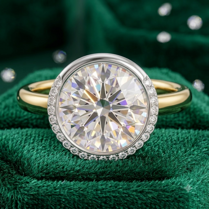 1.00 Ct Round Cut Lab Grown Diamond Bezel Set Engagement Ring | 1.10 Ct Total | 14K Gold