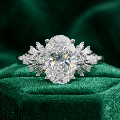 1.00 Ct Oval Cut Lab Grown Diamond Engagement Ring | 2.00 Ct Total | 14K Gold