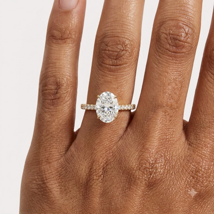 1.00 Ct Oval Cut Lab Grown Diamond Hidden Halo Engagement Ring | 1.12 Ct Total | 14K Gold