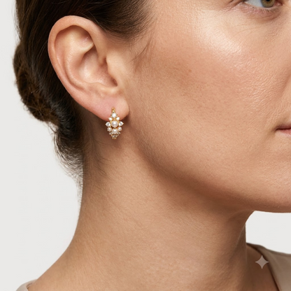 0.16 Ct Lab Grown Diamond Pearl Huggie Hoop Earrings | 14K Gold | Dainty Pearl Earrings