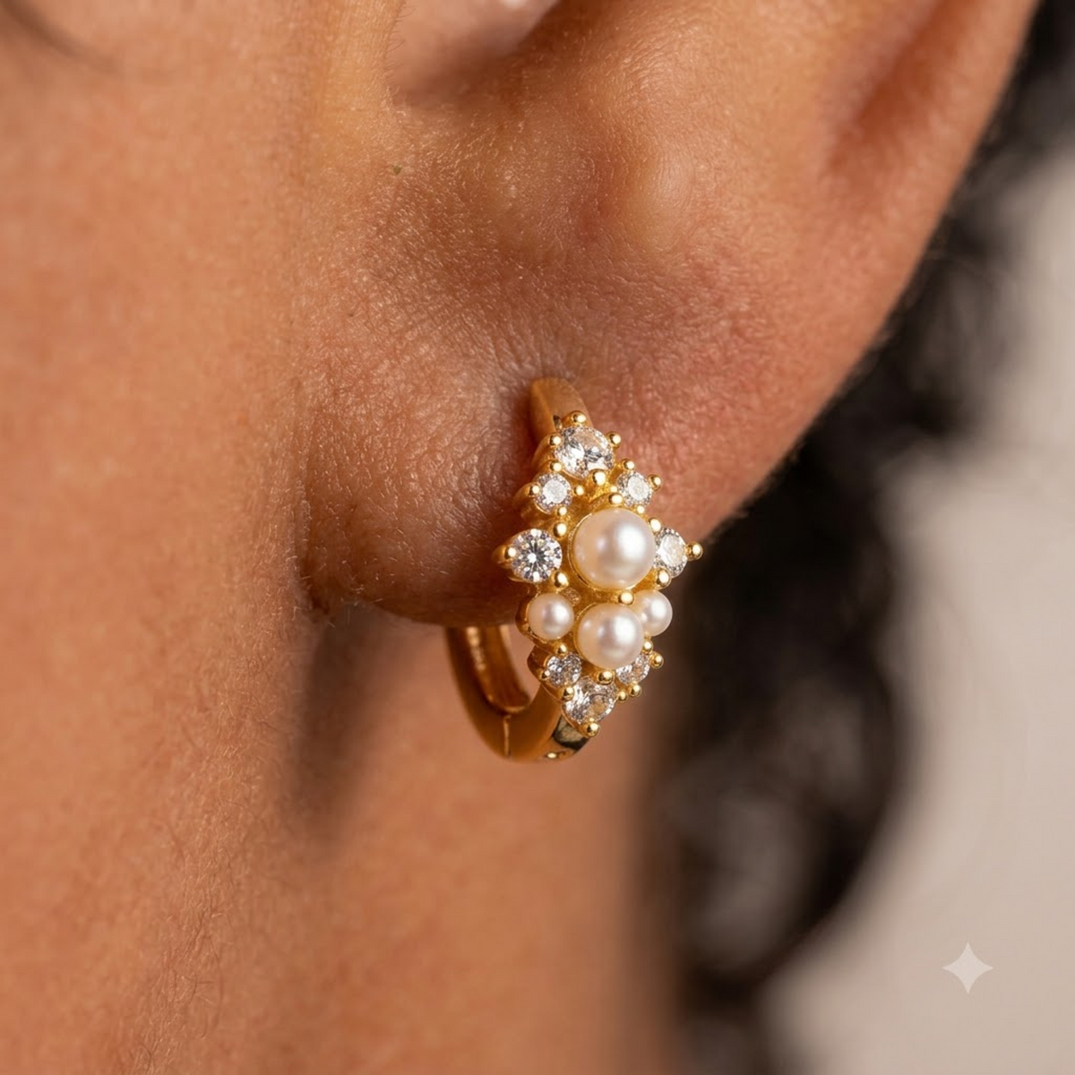 0.16 Ct Lab Grown Diamond Pearl Huggie Hoop Earrings | 14K Gold | Dainty Pearl Earrings