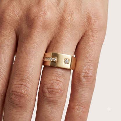 0.30 Ct Lab Grown Diamond Men's Ring | 14K Gold Wide Band Statement Ring