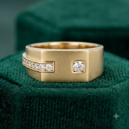 0.30 Ct Lab Grown Diamond Men's Ring | 14K Gold Wide Band Statement Ring