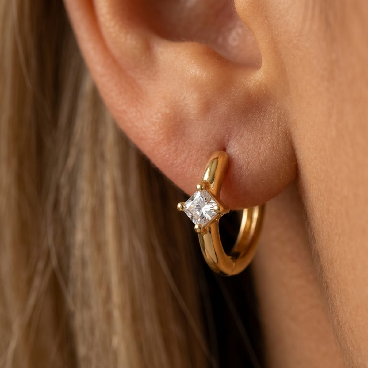 princess cut diamond huggie hoops