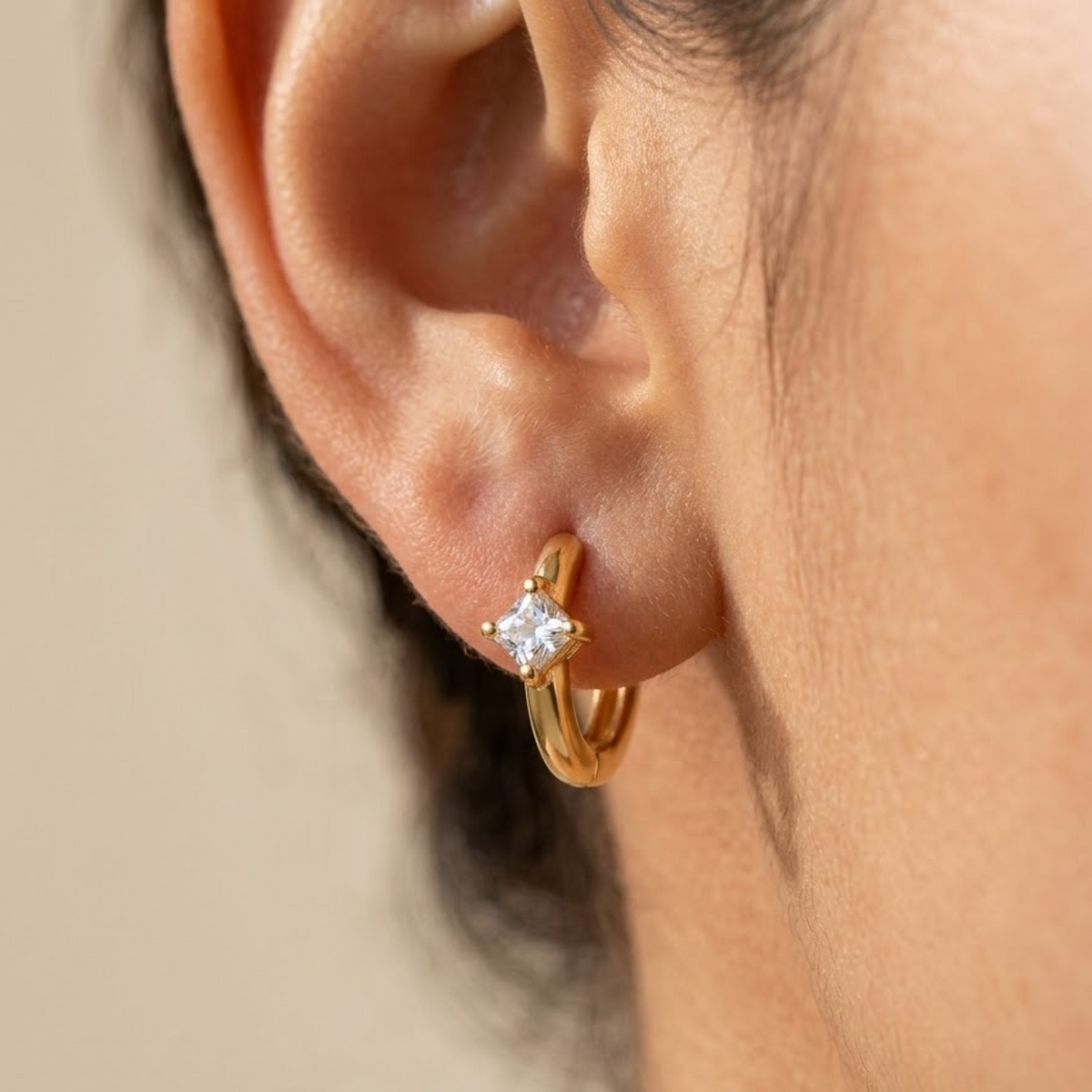 minimalist diamond huggie earrings