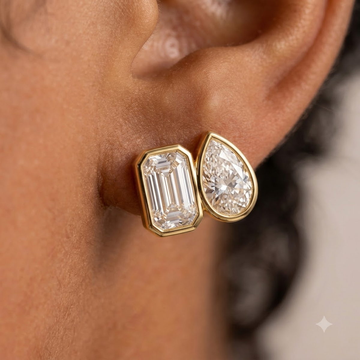 2.00 Ct Pear & Emerald Cut Lab Grown Diamond Bezel Studs Earrings