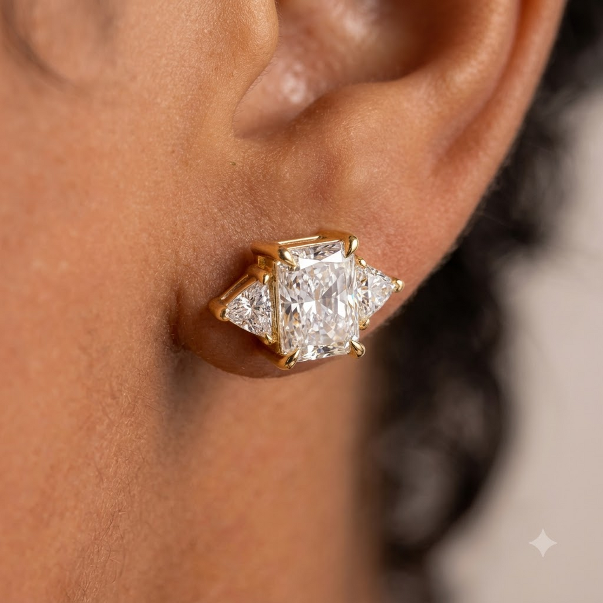 1.40 Ct Lab Grown Diamond Stud Earrings, Radiant Cut Three Stone Earrings