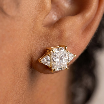 1.40 Ct Lab Grown Diamond Stud Earrings, Radiant Cut Three Stone Earrings