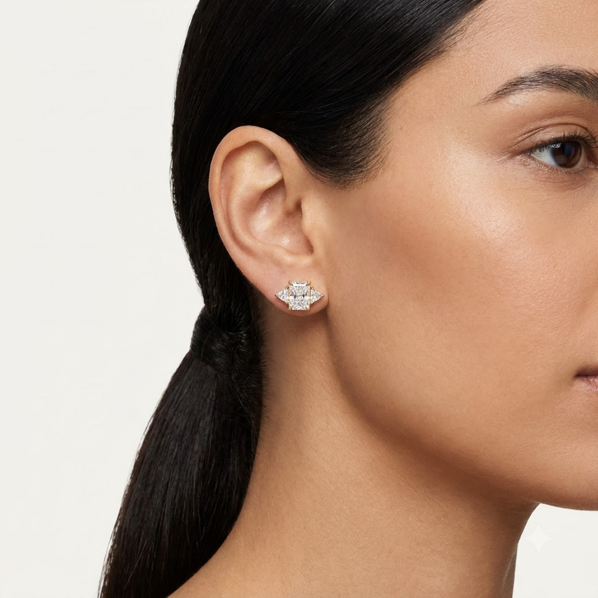 1.40 Ct Lab Grown Diamond Stud Earrings, Radiant Cut Three Stone Earrings