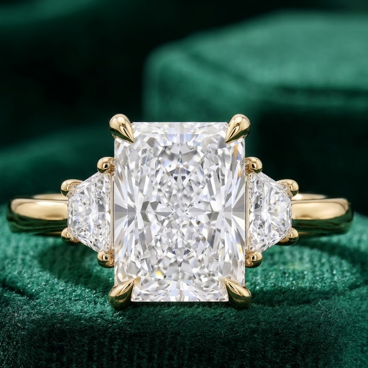 gold three stone diamond ring