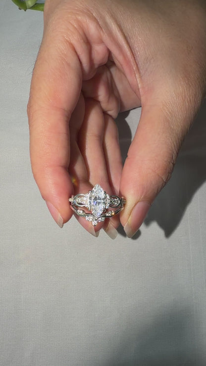 1.582ct Marquise Cut Lab Grown Diamond Engagement Bridal Ring Set