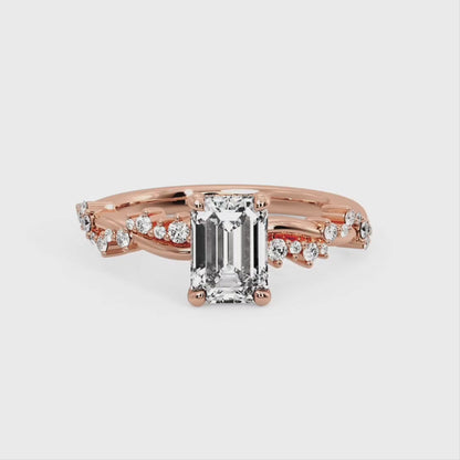 1.50ct Emerald cut  Lab Grown Diamond Twisted Pave Engagement Ring