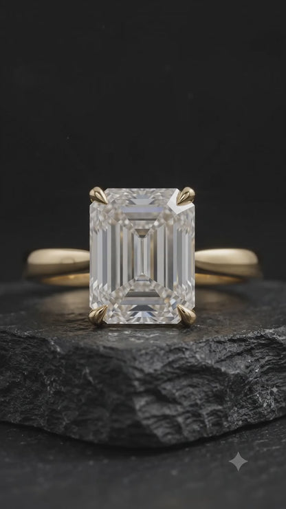 1.00ct Emerald Cut Lab Grown Diamond Engagement Ring, 14K Gold Solitaire Ring