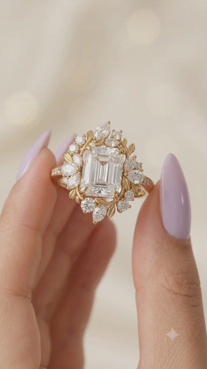 emerald cut lab grown diamond engagement ring
