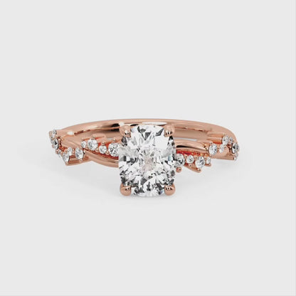 1.650 ct Elongated Cushion Cut Lab Grown Diamond Solitaire Twisted Pave Band Ring