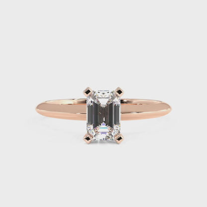 1.00 CT Emerald Cut Lab Grown Diamond Solitaire Engagement Ring 14k Yellow Gold