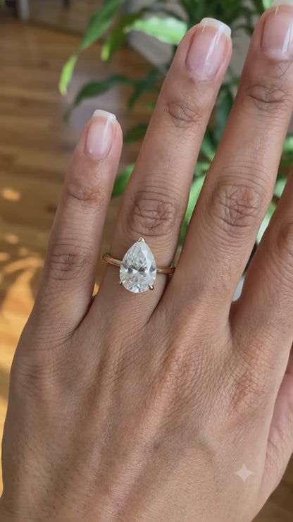 1.08 CT Pear Cut Lab Grown Diamond Solitaire Engagement Ring