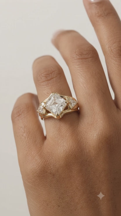 1.00CT Asscher Cut Lab Grown Diamond Three Stone Engagement Ring