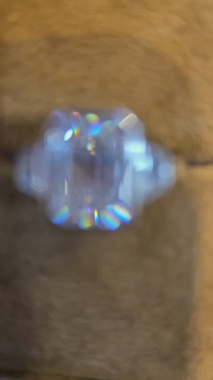 2.06 CT Emerald Cut Lab Grown Diamond Bezel Set Three Stone Engagement Ring