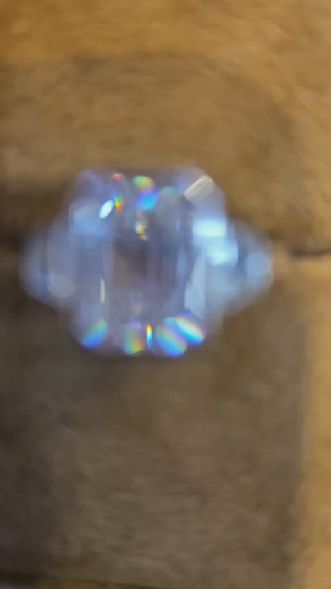 2.06 CT Emerald Cut Lab Grown Diamond Bezel Set Three Stone Engagement Ring
