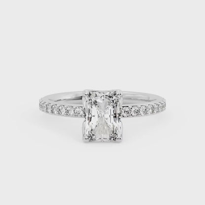 1.5 CT Radiant Cut Lab Grown Solitaire Hidden Halo Half Eternity Engagement Ring