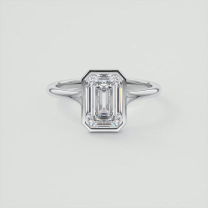 2.00 CT Emerald Cut Lab Grown Diamond Solitaire Bezel Setting Engagement Ring 14k Yellow Gold