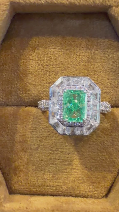 4.00 CT Radiant Cut Emerald Lab Grown Diamond Halo Engagement Ring