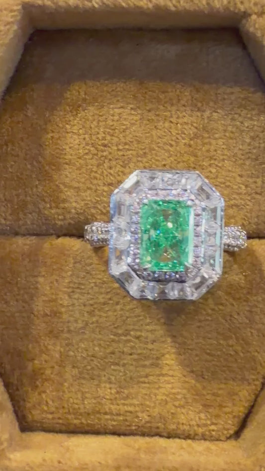 4.00 CT Radiant Cut Emerald Halo Engagement Ring - Lab Grown Diamond