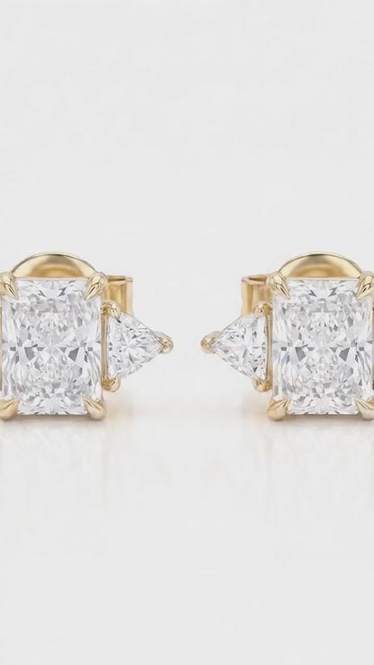 1.40 Ct Lab Grown Diamond Stud Earrings, Radiant Cut Three Stone Earrings