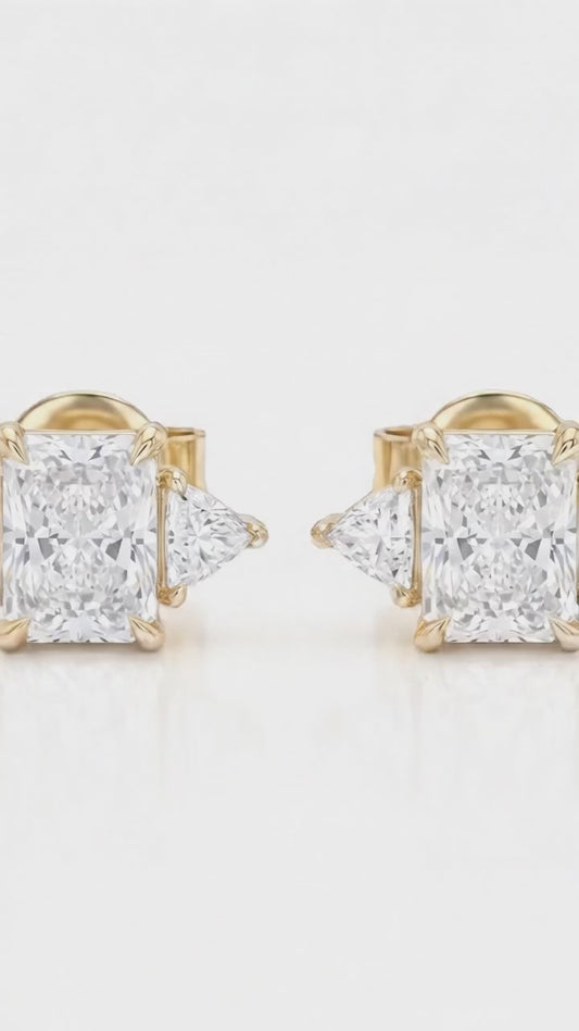 0.700 Ct Lab Grown Diamond Stud Earrings, Radiant Cut Three Stone Earrings