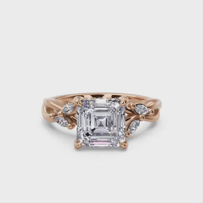1. 1/5 Carat Asscher Cut Lab Grown Diamond Unique Twig and Leaf Ring