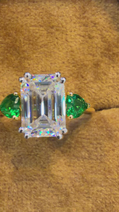 3.20ct Emerald Cut Lab Grown Diamond Three Stone Engagement Ring