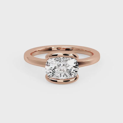 1.00CT Fancy Half Bezel Setting Oval Moissanite Engagement Ring