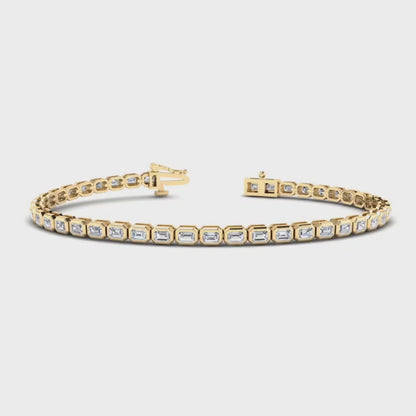 4.00 Ct Emerald Cut Lab Grown Diamond Tennis Bracelet, 14K Rose Gold, Bezel Set Design