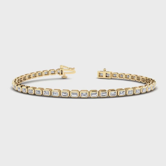 2.00 ct Emerald Cut Lab Grown Diamond Tennis Bracelet, 14K Rose Gold, Bezel Set, Luxury Jewelry for Women