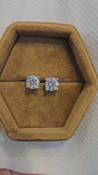 1.00ct Lab Grown Diamond Stud Earrings, Round Solitaire Diamond Earrings
