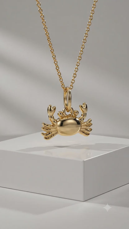 14K Gold Cancer Zodiac Crab Pendant Necklace for Women