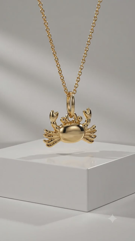 14K Gold Cancer Zodiac Crab Pendant Necklace for Women