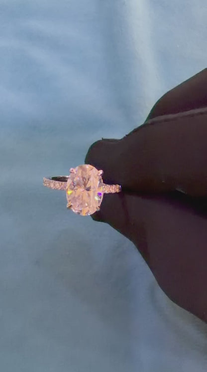 1.00 Ct Oval Cut Lab Grown Diamond Hidden Halo Engagement Ring | 1.12 Ct Total | 14K Gold