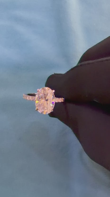 1.00 Ct Oval Cut Lab Grown Diamond Hidden Halo Engagement Ring