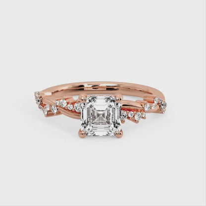 1. 1/4 Carat Asscher Cut Lab Grown Diamond Unique Twig and Leaf Ring