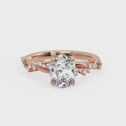 1.5 CT Oval cut Lab Grown Diamond Twig and Leaf Engagement ring for Women