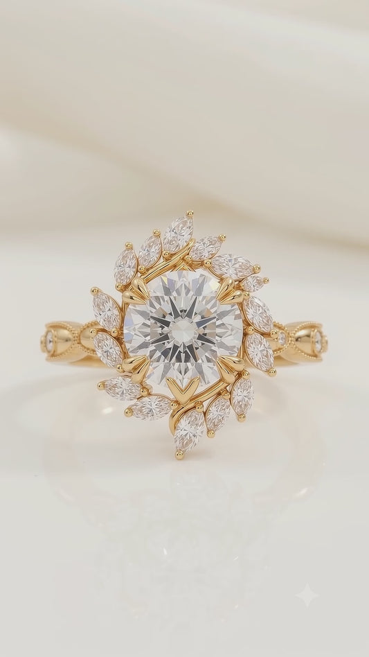floral filigree lab grown diamond engagement ring